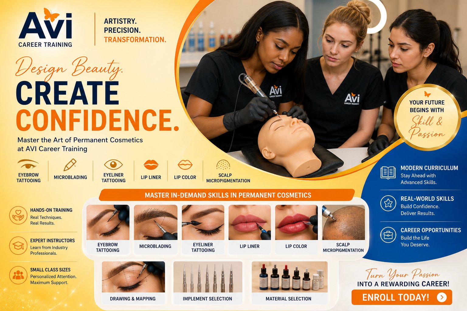 Permanent cosmetic tattooing student at AVI Career Training